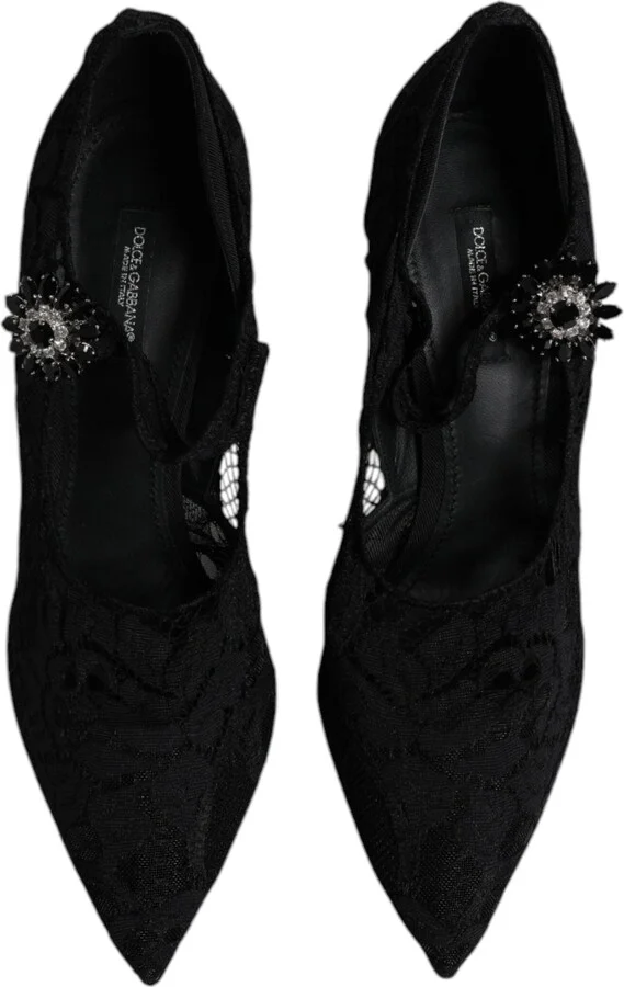 Black Lace Crystals Mary Jane Pumps Women's Shoes - Image 3