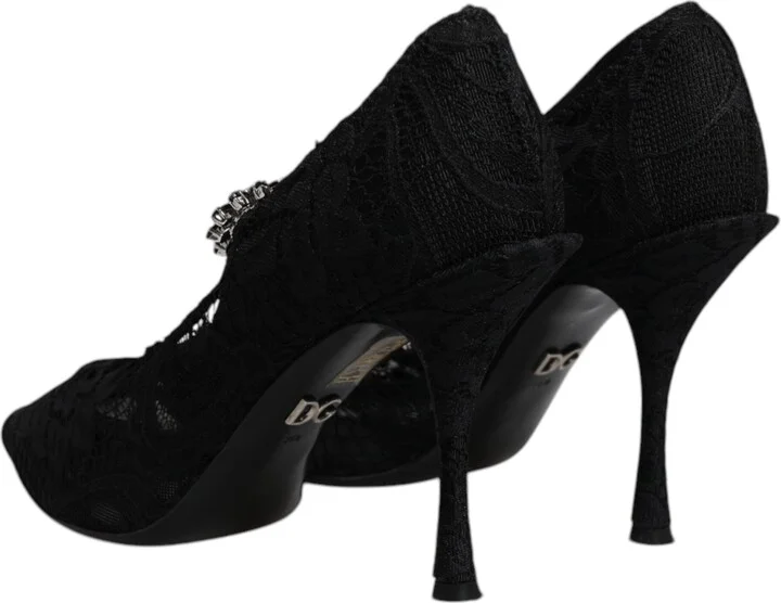 Black Lace Crystals Mary Jane Pumps Women's Shoes - Image 5