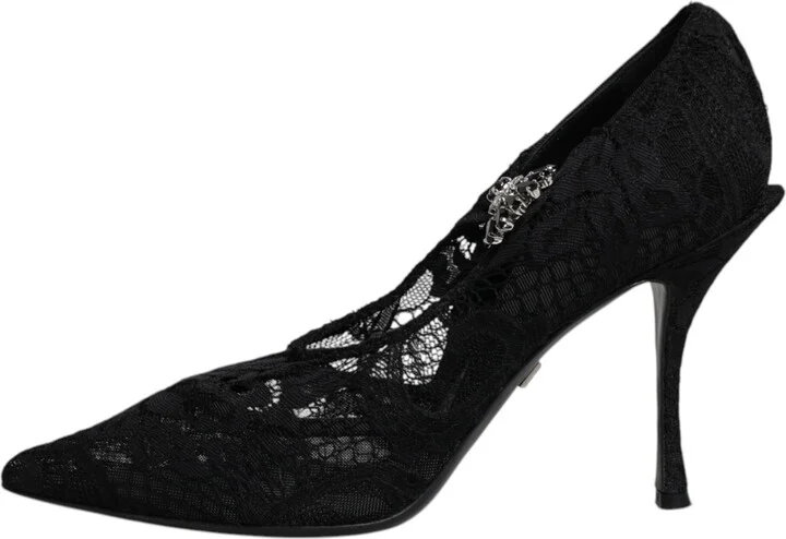 Black Lace Crystals Mary Jane Pumps Women's Shoes - Image 6