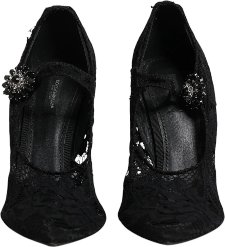 Black Lace Crystals Mary Jane Pumps Women's Shoes (Pre-Owned) - Image 2