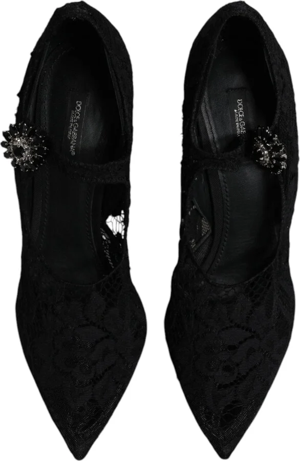 Black Lace Crystals Mary Jane Pumps Women's Shoes (Pre-Owned) - Image 3