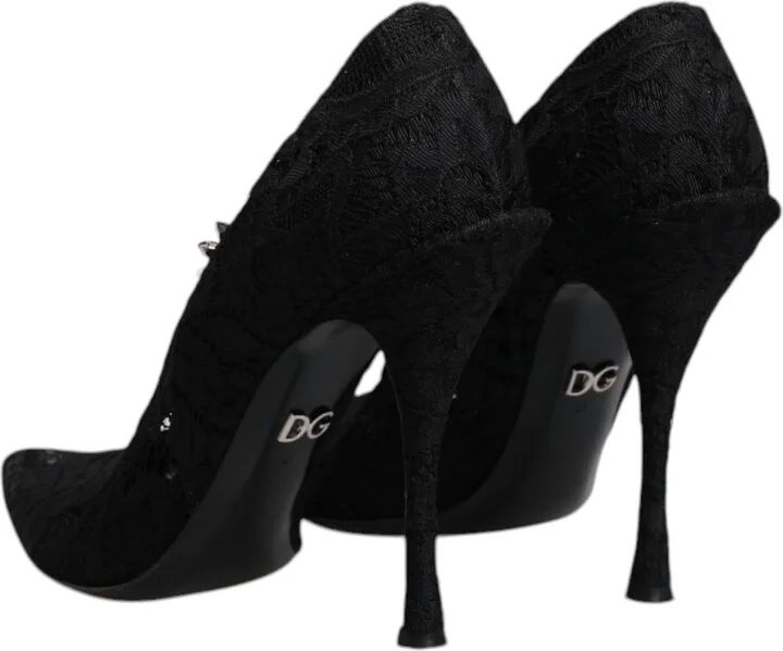 Black Lace Crystals Mary Jane Pumps Women's Shoes (Pre-Owned) - Image 5
