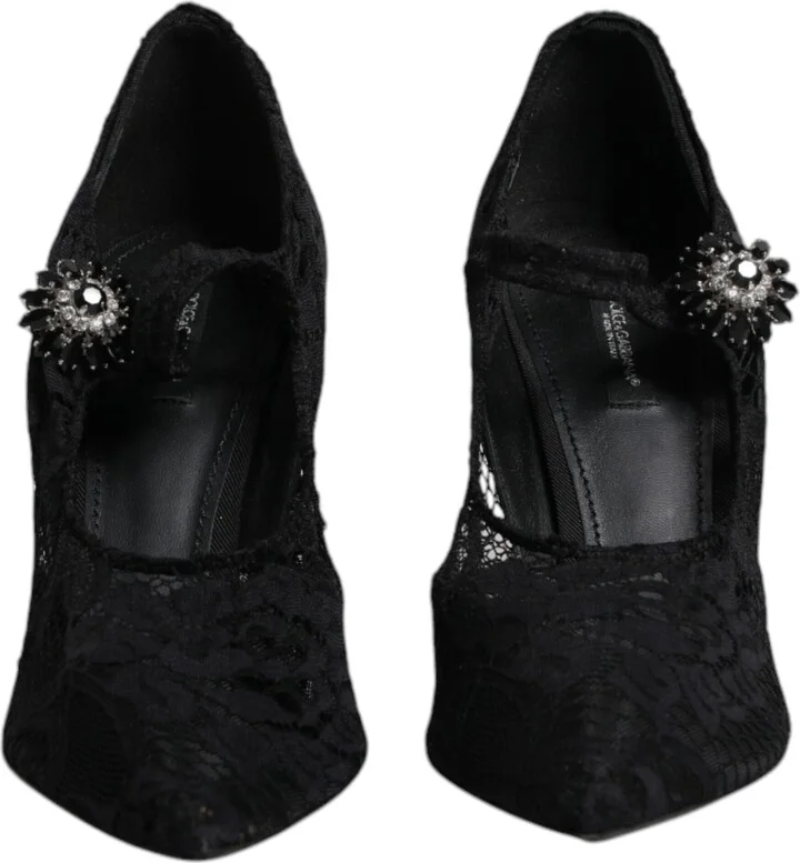 Black Lace Crystals Mary Jane Pumps Women's Shoes (Pre-Owned) - Image 2
