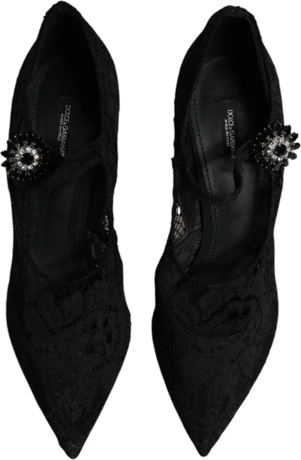 Black Lace Crystals Mary Jane Pumps Women's Shoes (Pre-Owned) - Image 3
