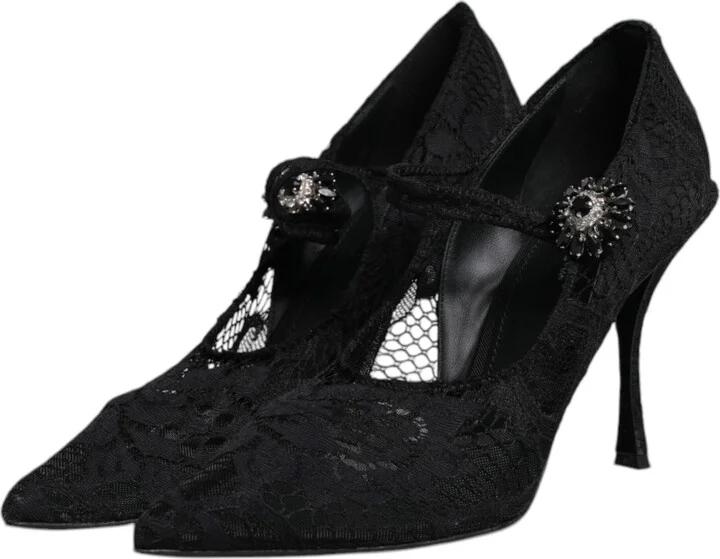 Black Lace Crystals Mary Jane Pumps Women's Shoes (Pre-Owned) - Image 4