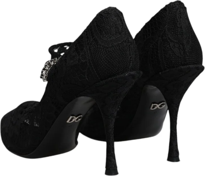 Black Lace Crystals Mary Jane Pumps Women's Shoes (Pre-Owned) - Image 5