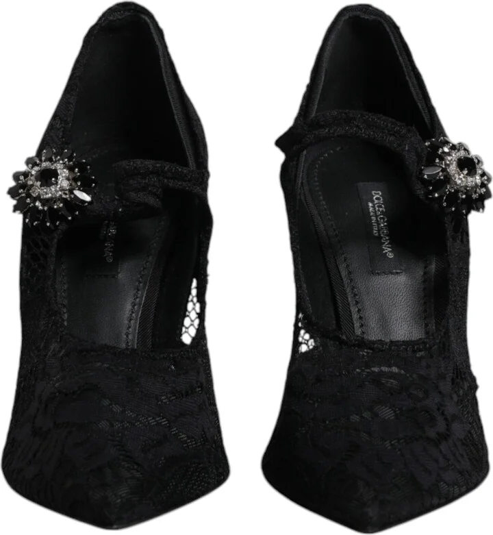 Black Lace Crystals Mary Jane Pumps Women's Shoes (Pre-Owned) - Image 2