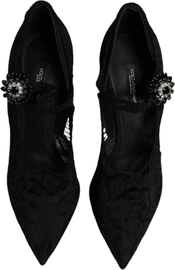 Black Lace Crystals Mary Jane Pumps Women's Shoes (Pre-Owned) - Image 3