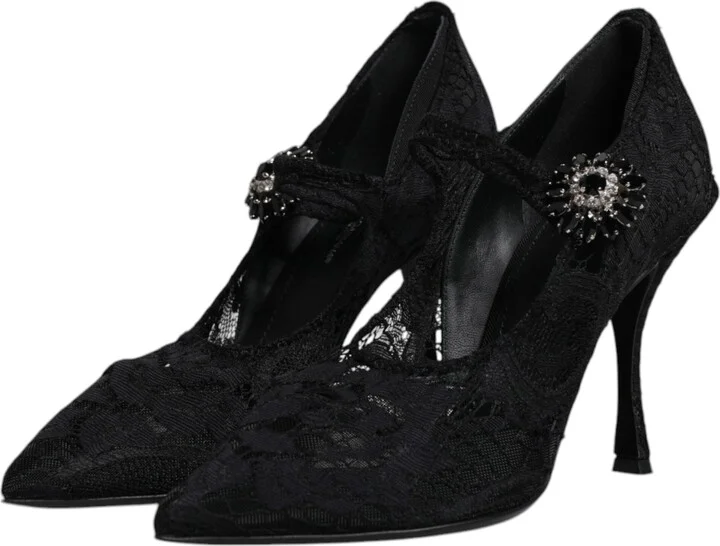 Black Lace Crystals Mary Jane Pumps Women's Shoes (Pre-Owned) - Image 4