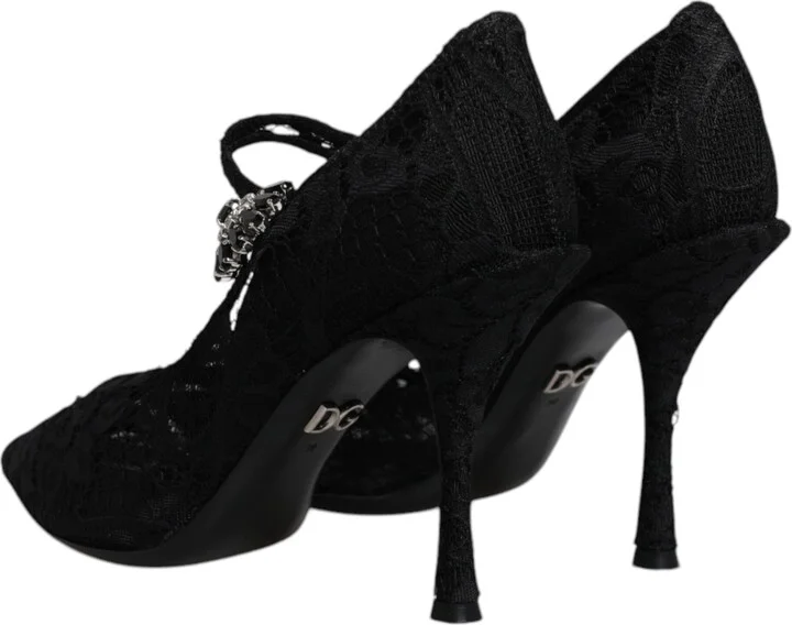 Black Lace Crystals Mary Jane Pumps Women's Shoes (Pre-Owned) - Image 5