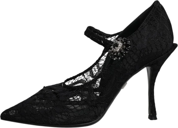 Black Lace Crystals Mary Jane Pumps Women's Shoes (Pre-Owned) - Image 6