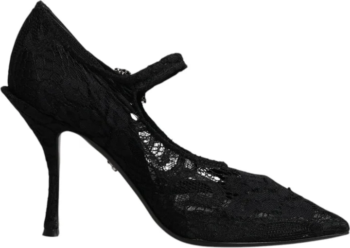 Black Lace Crystals Mary Jane Pumps Women's Shoes (Pre-Owned)