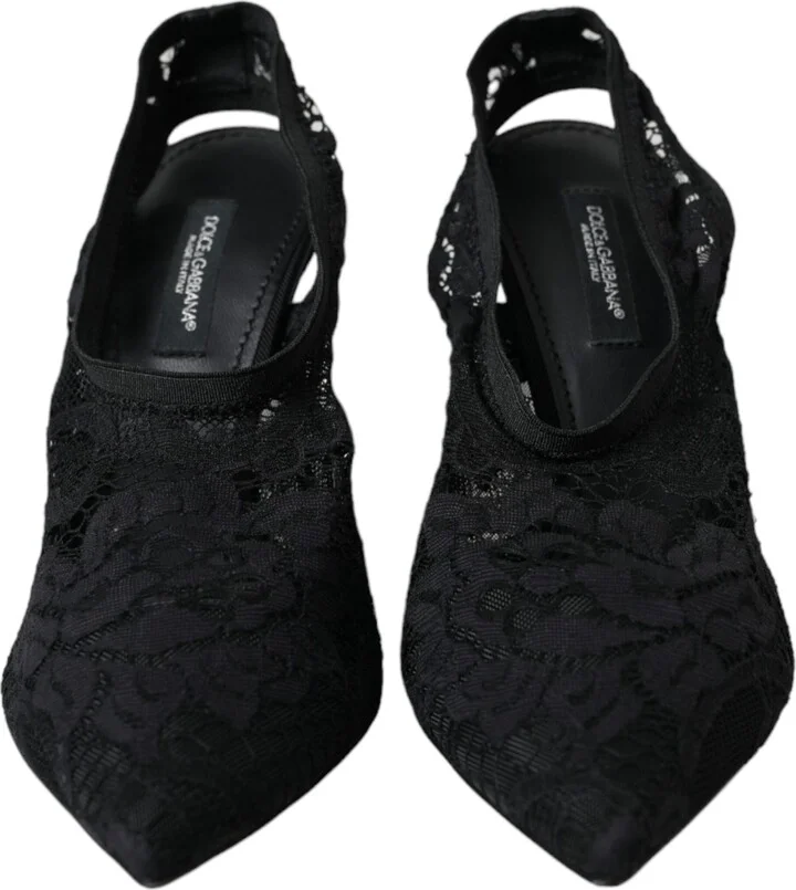 Black Lace Stretch Heels Slingbacks Women's Shoes (Pre-Owned) - Image 2