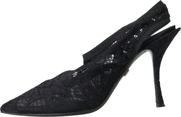Black Lace Stretch Heels Slingbacks Women's Shoes (Pre-Owned) - Image 5