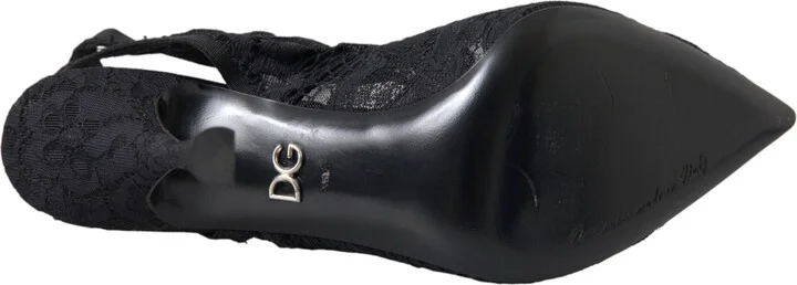 Black Lace Stretch Heels Slingbacks Women's Shoes (Pre-Owned) - Image 6