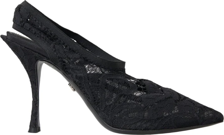 Black Lace Stretch Heels Slingbacks Women's Shoes (Pre-Owned)