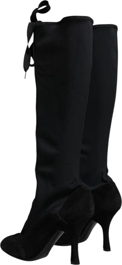 Black Lace Up Heels High Boots Women's Shoes - Image 4