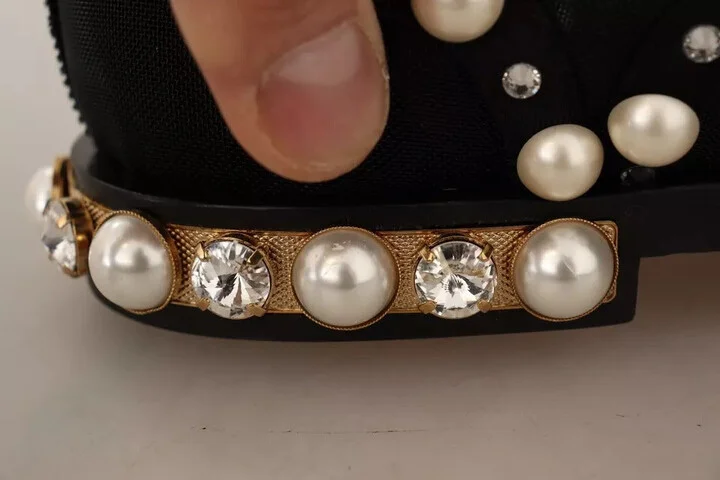 Black Lace Up Jewelled Formal Flats Women's Shoes (Pre-Owned) - Image 3