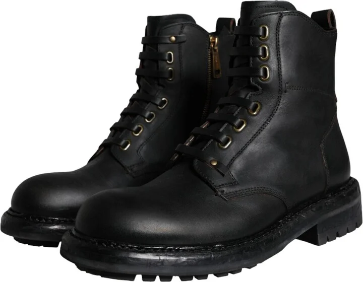 Black Lace Up Mid Calf Boots Men Men's Shoes - Image 3