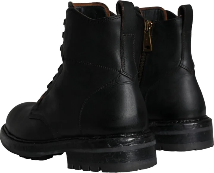 Black Lace Up Mid Calf Boots Men Men's Shoes - Image 4