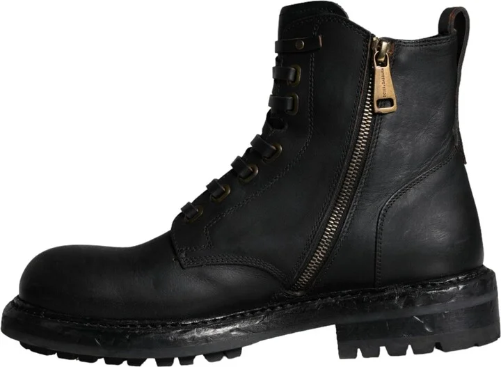 Black Lace Up Mid Calf Boots Men Men's Shoes - Image 5