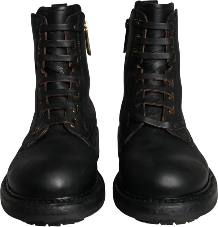 Black Lace Up Mid Calf Boots Men Men's Shoes (Pre-Owned) - Image 2