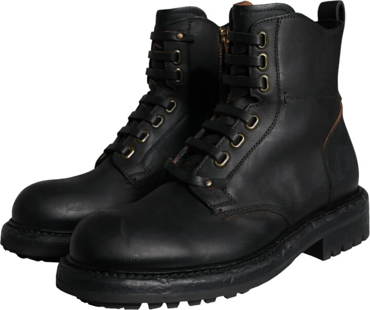 Black Lace Up Mid Calf Boots Men Men's Shoes (Pre-Owned) - Image 3