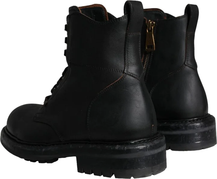 Black Lace Up Mid Calf Boots Men Men's Shoes (Pre-Owned) - Image 4