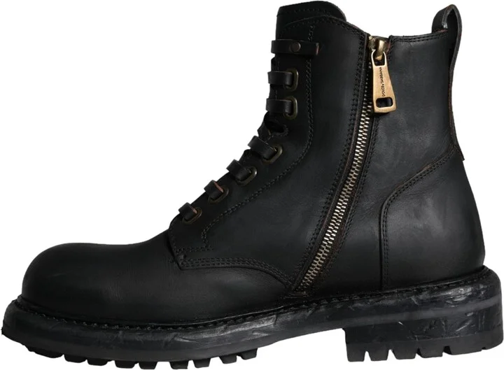 Black Lace Up Mid Calf Boots Men Men's Shoes (Pre-Owned) - Image 5