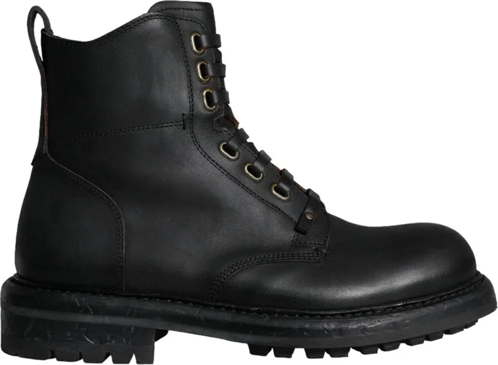 Black Lace Up Mid Calf Boots Men Men's Shoes (Pre-Owned)
