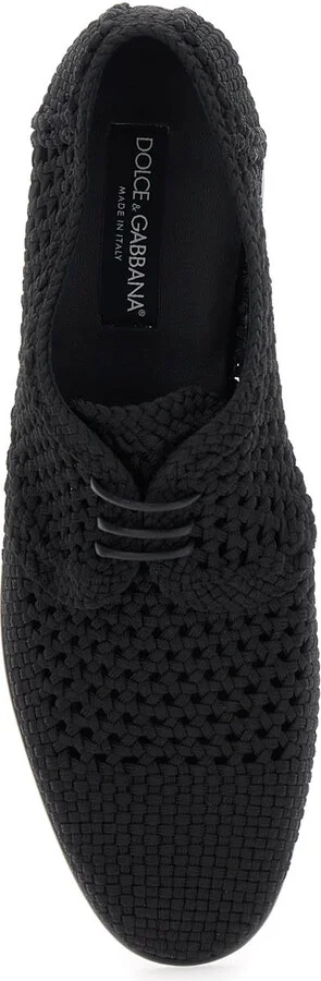 Black Lace-up Shoes With Woven Design In Fabric Man - Image 4
