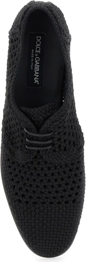 Black Lace-Up Shoes With Woven Design In Fabric Man - Image 4