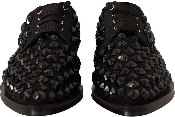 Black Lace Up Studded Formal Flats Women's Shoes - Image 2