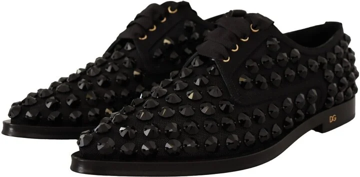 Black Lace Up Studded Formal Flats Women's Shoes - Image 3