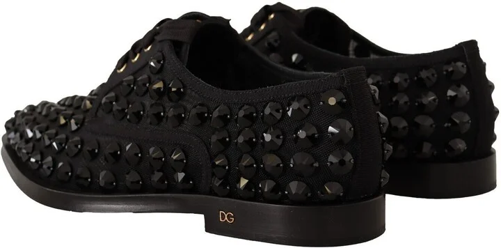 Black Lace Up Studded Formal Flats Women's Shoes - Image 4