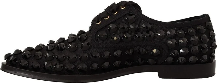 Black Lace Up Studded Formal Flats Women's Shoes - Image 5