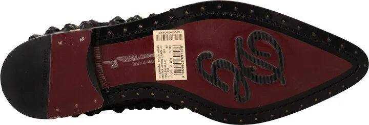 Black Lace Up Studded Formal Flats Women's Shoes - Image 6