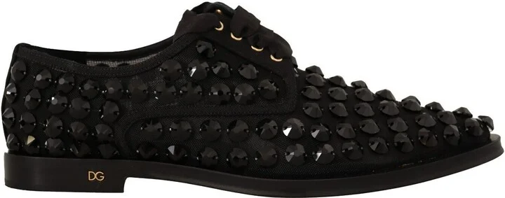 Black Lace Up Studded Formal Flats Women's Shoes