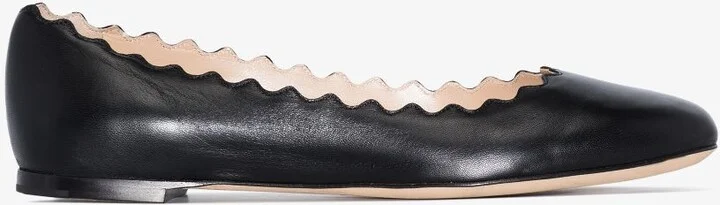 Black Lauren Scalloped Leather Pumps