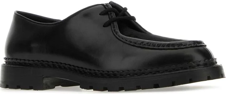 Black Leather And Calf Hair Lace-up Shoes - Image 2