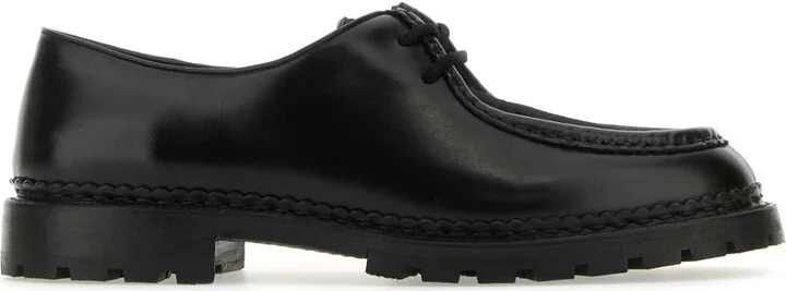 Black Leather And Calf Hair Lace-up Shoes
