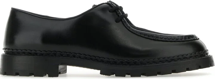 Black Leather And Calf Hair Lace-up Shoes