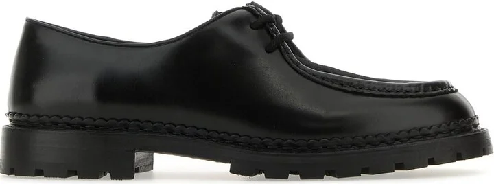 Black leather and calf hair lace-up shoes