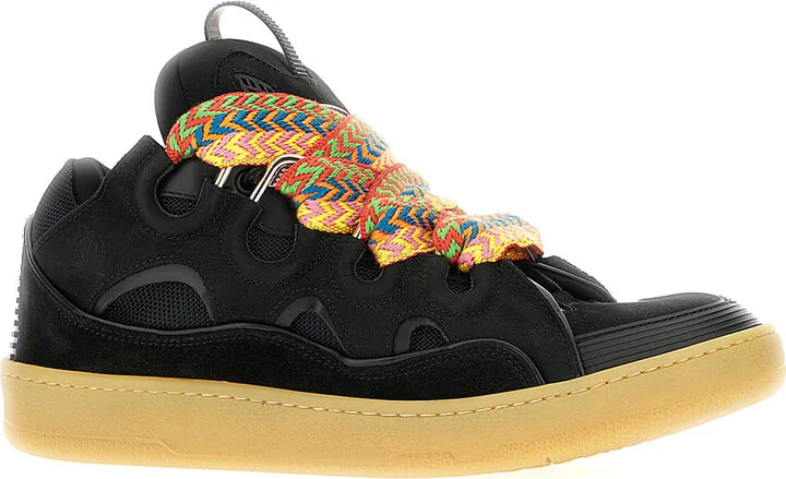 Black Leather And Fabric Curb Sneakers - Image 2