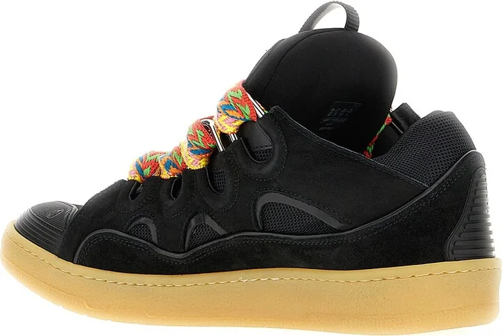 Black Leather And Fabric Curb Sneakers - Image 3