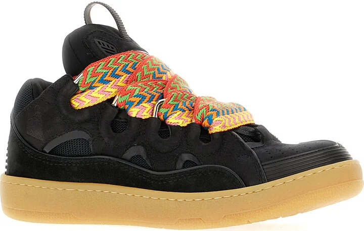 Black Leather And Fabric Curb Sneakers - Image 2