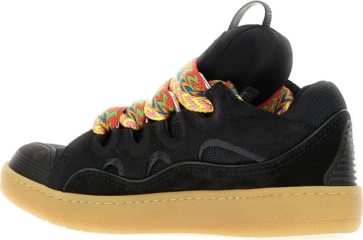 Black Leather And Fabric Curb Sneakers - Image 3