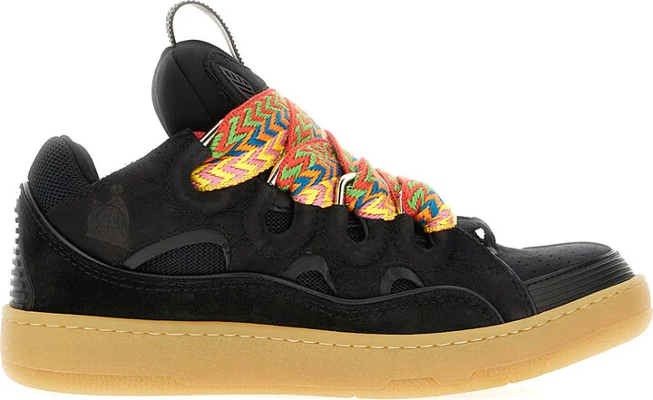 Black Leather And Fabric Curb Sneakers