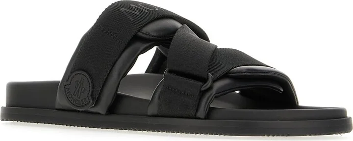 Black Leather And Fabric Sandals - Image 2