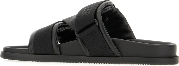 Black Leather And Fabric Sandals - Image 3